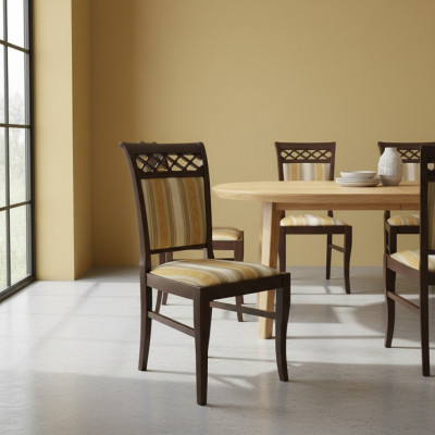 Design Set of 4x Armchairs Dining Room Chairs Wood Textile Upholstered Chairs Restaurant Fabric New Dining Room