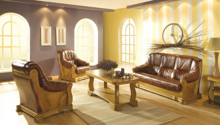 Antique Style Leather Sofa Couch Sofa Set 3+1+1 Seater Italian Leather Upholstery