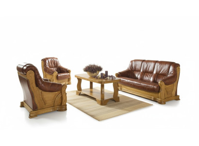 Antique Style Leather Sofa Couch Sofa Set 3+1+1 Seater Italian Leather Upholstery