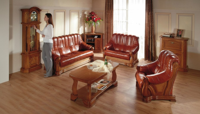 Antique Style Leather Sofa Couch Sofa Set 3+1+1 Seater Leather Italian Upholstery