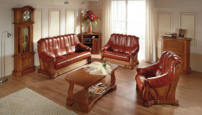 Antique Style Leather Sofa Couch Sofa Set 3+1+1 Seater Leather Italian Upholstery