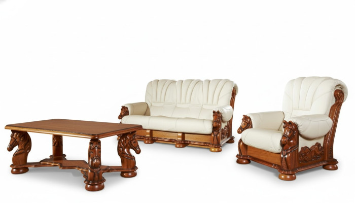 Antique Style Leather Sofa Couch Sofa Set Upholstery 3+1 Seater Italian Leather