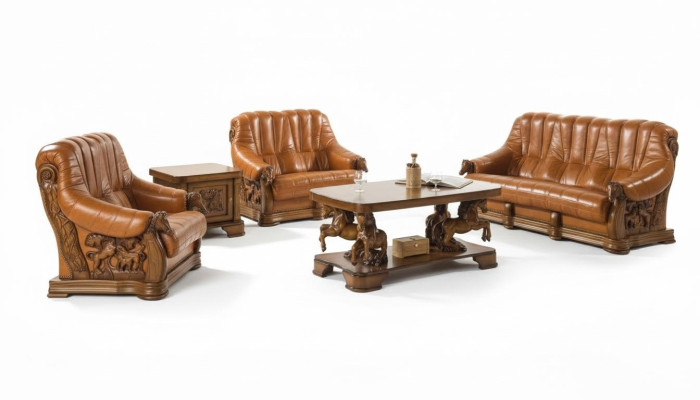 Classic sofa set couch upholstery seat sofa leather wood 3+2+2 set ensemble