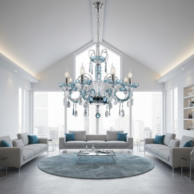 Design Chandelier Bohemia Ceiling Light Blue Crystal Lamp Lamps Lighting