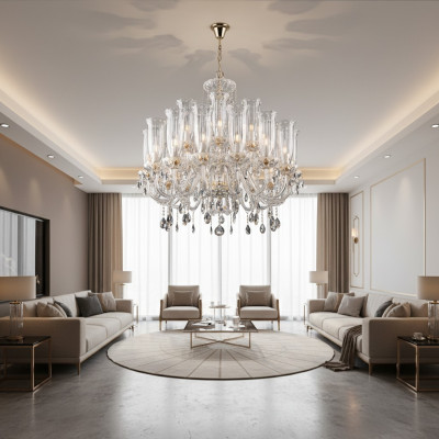 XXL Lamp 24x Chandelier Palace Villa D'Este Lights Crystal Lamp Chandelier