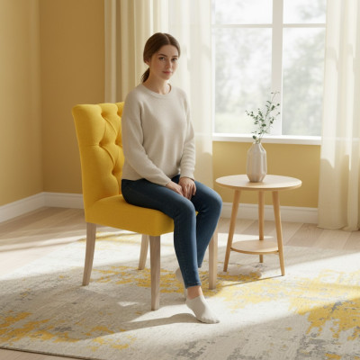 Yellow Chesterfield Chair Set Exclusive x6 Upholstered Dining Chairs