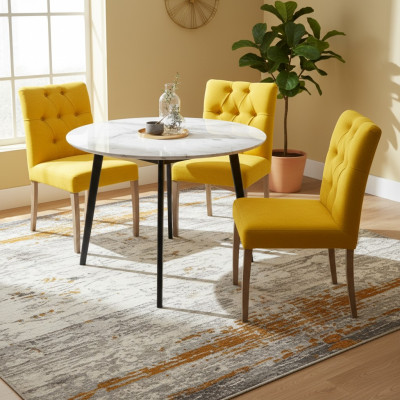 Yellow Chesterfield Chair Set Exclusive x6 Upholstered Dining Chairs