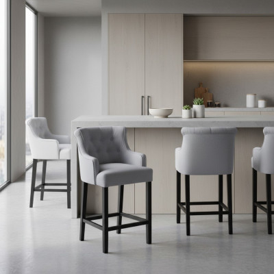 Gray Bar Stool Designer Fabric Design Lounge Chairs Set of 8