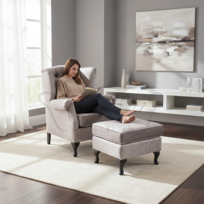 Ottoman Beige Designer Luxury Ottoman Upholstered Seat Textile Relaxation Side Sofa