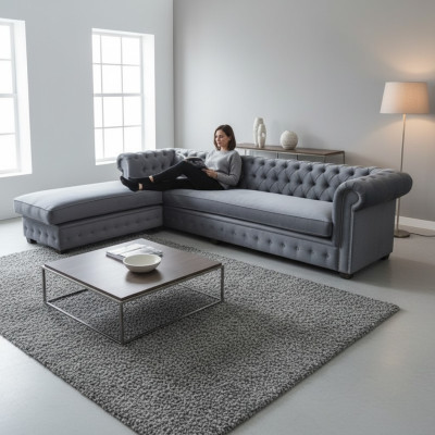 Corner sofa Chesterfield fabric textile corner couch sofa upholstery couch corner suite