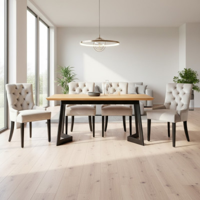 Design dining room table + 4 Chesterfield armchairs seating group chairs