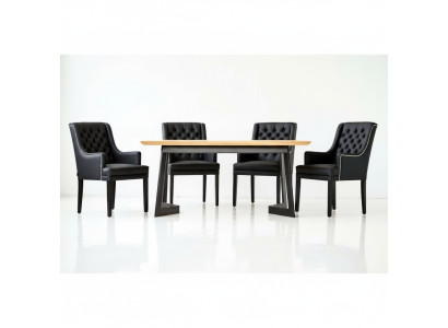 Modern oval dining table designer black Chesterfield chairs 7-piece set