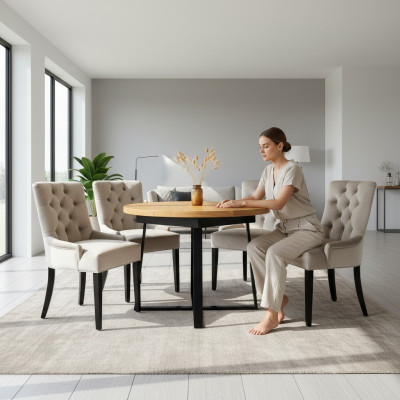 Design dining room table + 6 Chesterfield armchairs seating group chairs