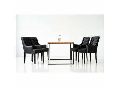 Brown Metal Frame Dining Room Table Designer x6 Chesterfield Upholstered Chairs 7-Piece Set