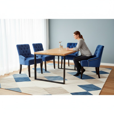 Modern wooden dining table + x6 Chesterfield chairs dining room set 7-piece set.