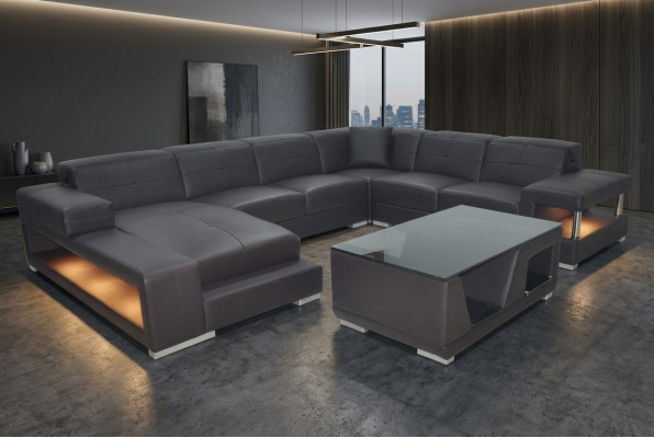Leather sofa corner living landscape suite design modern corner sofa U-shape with USB