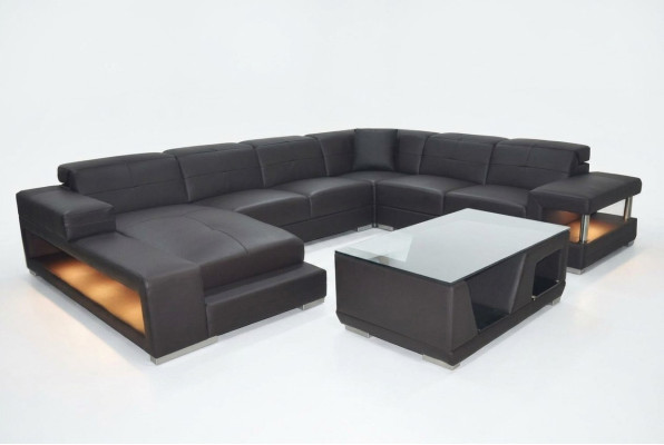 Leather sofa corner living landscape suite design modern corner sofa U-shape with USB