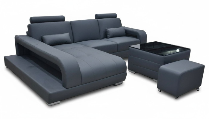 XXL leather couch, living landscape suite, modern design sofa L-shape with USB table