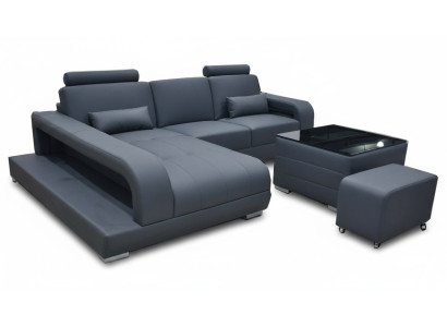XXL leather couch, living landscape suite, modern design sofa L-shape with USB table