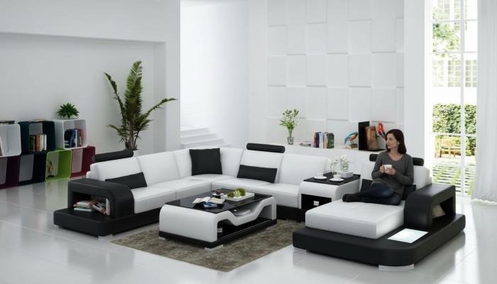 Leather sofa couch living area corner sofa corner set design modern sofa with USB
