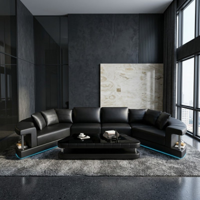 Trapezoidal Shape Living Landscape Round Corner Sofa Sofa Round Couch Upholstery U Form + USB