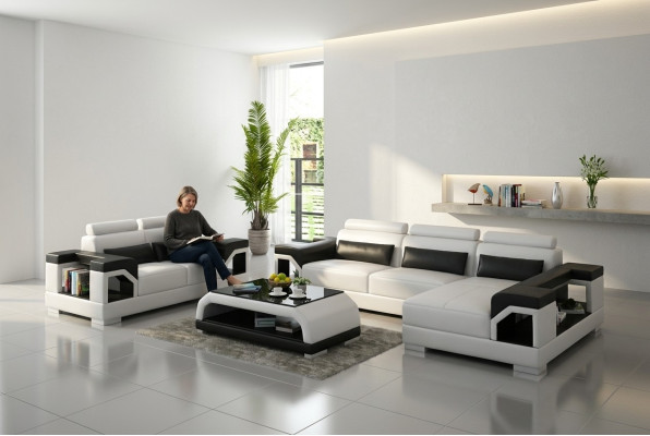 Leather sofa with USB living area corner sofa + armchair corner set design modern sofa