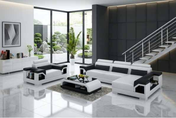 Leather sofa with USB living area corner sofa + armchair corner set design modern sofa