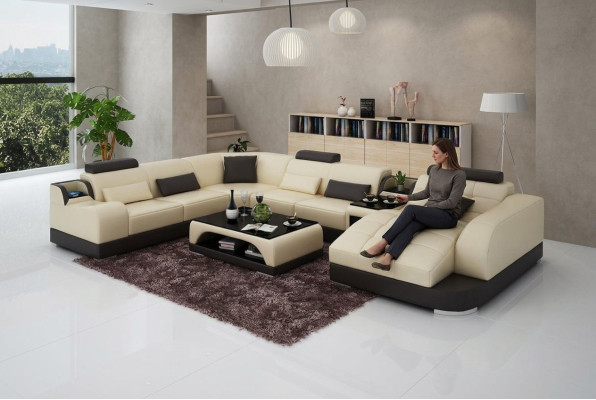 Corner set leather sofa living room landscape upholstery corner seating set +USB