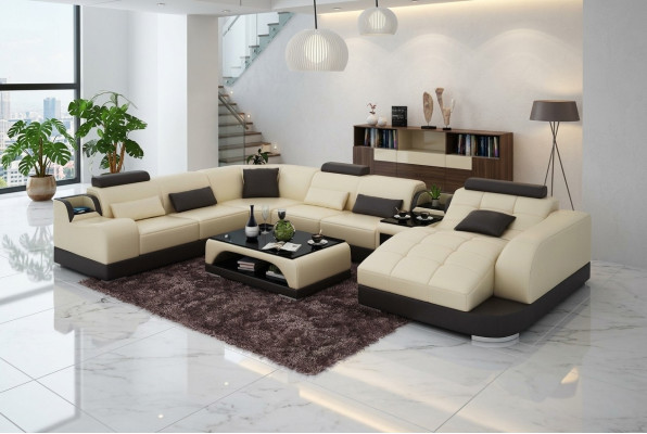 Corner set leather sofa living room landscape upholstery corner seating set +USB