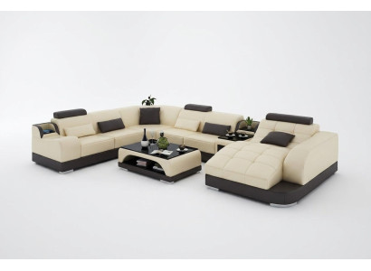 Corner set leather sofa living room landscape upholstery corner seating set +USB