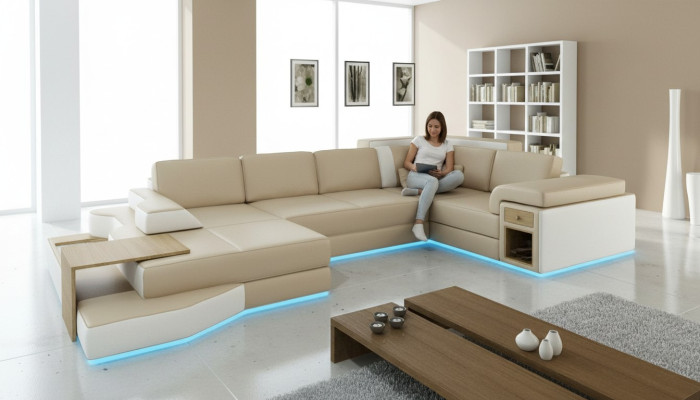 XXL Design Corner Sofa Big Sofa with USB Couch Living Landscape U Shape Leather Fabric Corner
