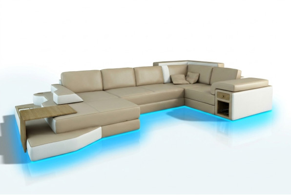 XXL Design Corner Sofa Big Sofa with USB Couch Living Landscape U Shape Leather Fabric Corner