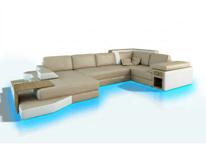 XXL Design Corner Sofa Big Sofa with USB Couch Living Landscape U Shape Leather Fabric Corner