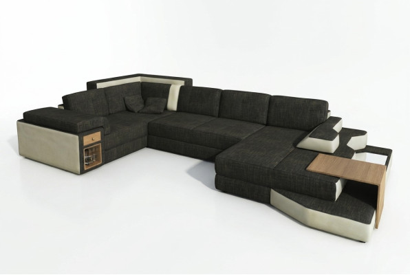 XXL Design Big Sofa with USB, Corner Sofa Couch Living Landscape U Shape Leather Textile Corner