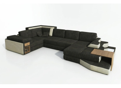 XXL Design Big Sofa with USB, Corner Sofa Couch Living Landscape U Shape Leather Textile Corner