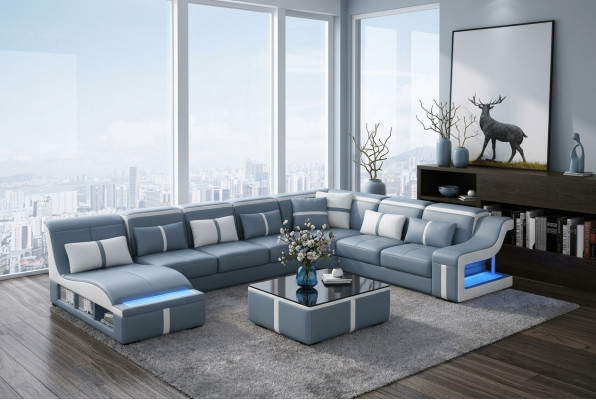 Sectional corner sofa couch U-shaped upholstered couches leather design illuminated