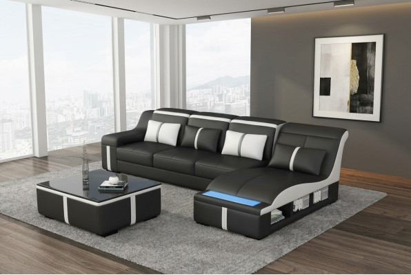 Design corner sofa USB LED + table upholstery corner seat leather suite living landscape