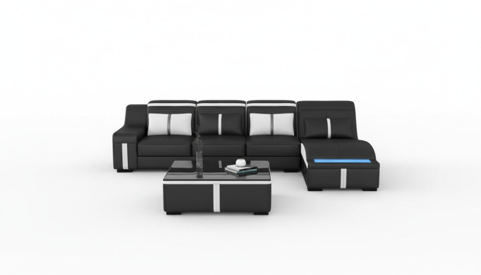 Design corner sofa USB LED + table upholstery corner seat leather suite living landscape