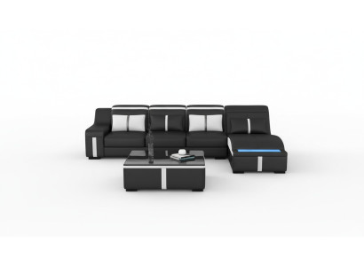 Design corner sofa USB LED + table upholstery corner seat leather suite living landscape