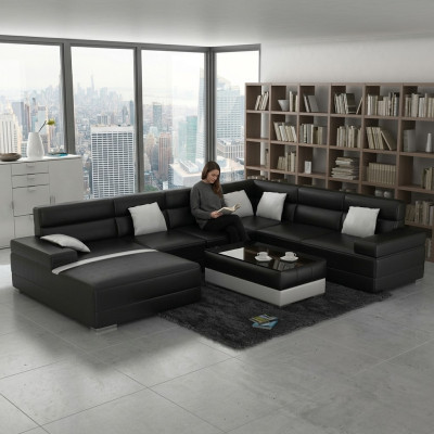Leather sofa couch living landscape corner sofa corner set design modern sofa U-shape USB