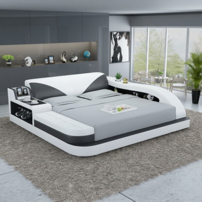 Multifunctional Bed Luxury Design Leather Beds Double Storage Shelf 180x200
