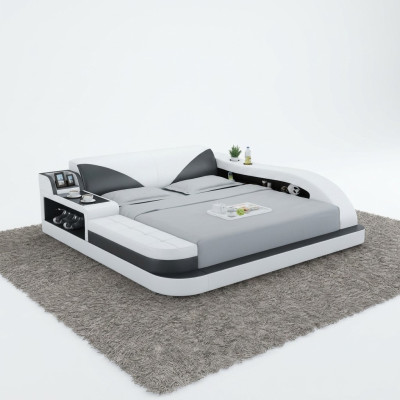 Multifunctional Bed Luxury Design Leather Beds Double Storage Shelf 180x200