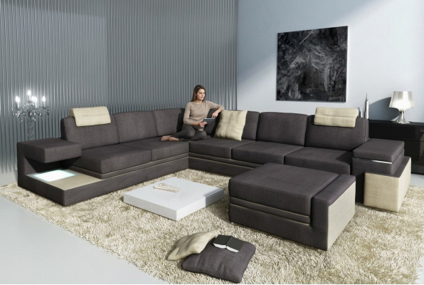 XXL corner sofa living area with USB upholstery seat suite sofas couches textile