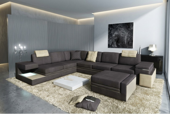 XXL corner sofa living area with USB upholstery seat suite sofas couches textile