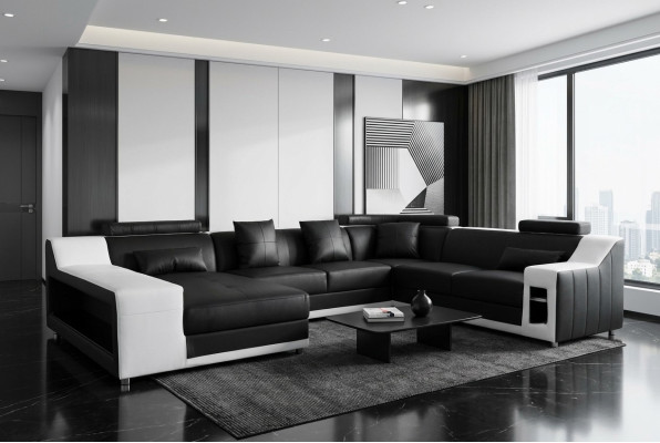 U-Shaped Living Room Corner Couch Seating Set Corner Sofa Leather Sofa Upholstered Couch +USB