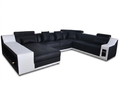 U-Shaped Living Room Corner Couch Seating Set Corner Sofa Leather Sofa Upholstered Couch +USB