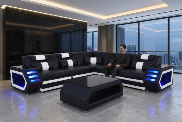 Complete set suite corner couch corner sofa couch upholstery corner suite + table + USB