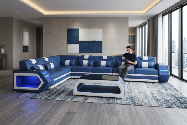 Upholstered corner leather couch sofa with USB cushioning landscape room leather sofas
