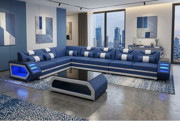 Upholstered corner leather couch sofa with USB cushioning landscape room leather sofas