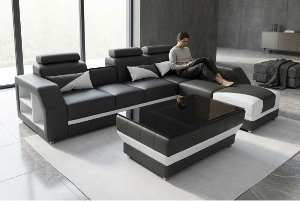 Leather corner sofa with USB, upholstered couches sofas living landscape luxury set corner